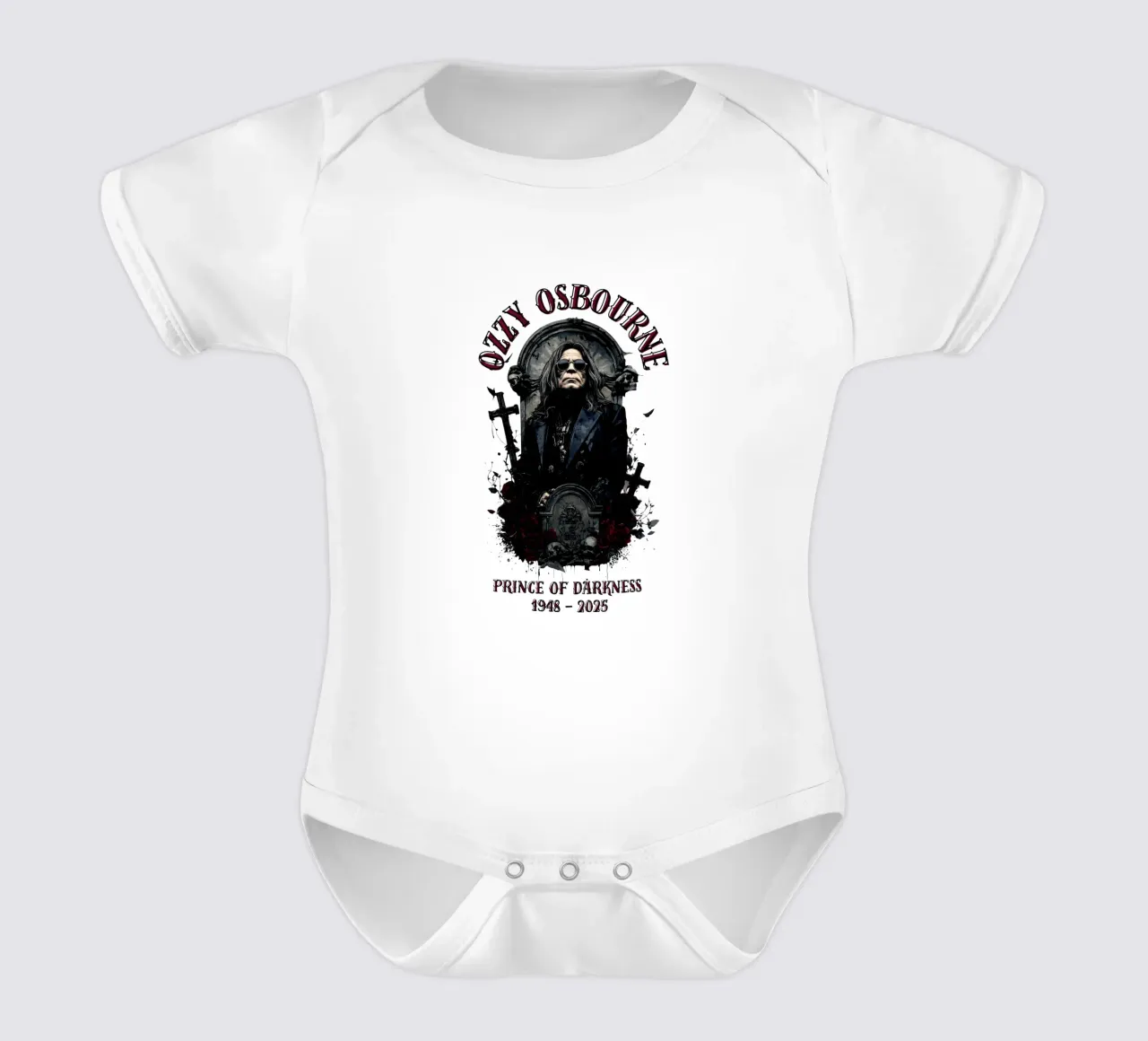 Rust in vrede Ozzy Osbourne babyrompertje korte mouwen van https://www.juniqe.com/uk/shop/Henndraws