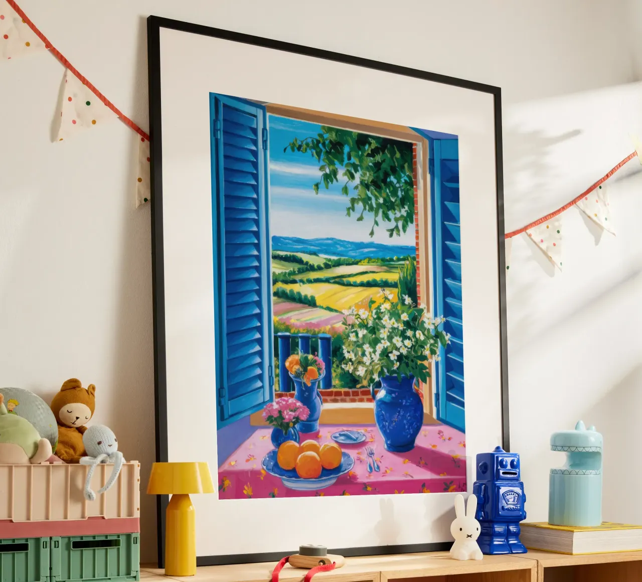 Azure Shutter Vista poster con telaio in alluminio da Scaller Stars