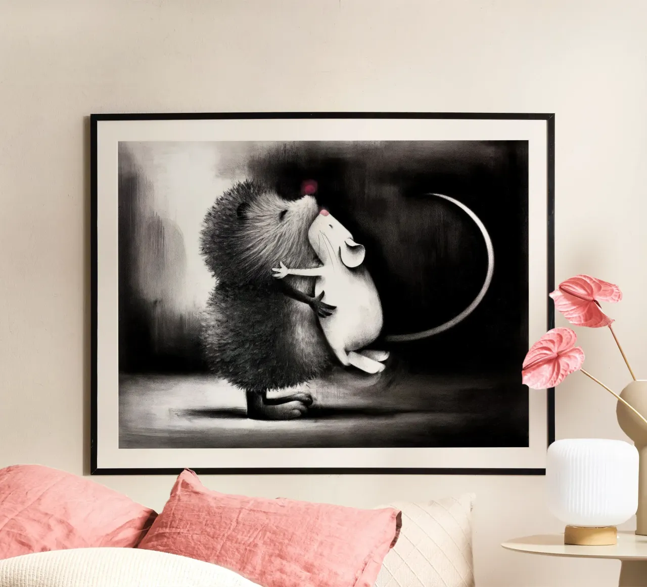 Abbracci alla siepe Doug Hyde poster con telaio in legno da Hyde Hi