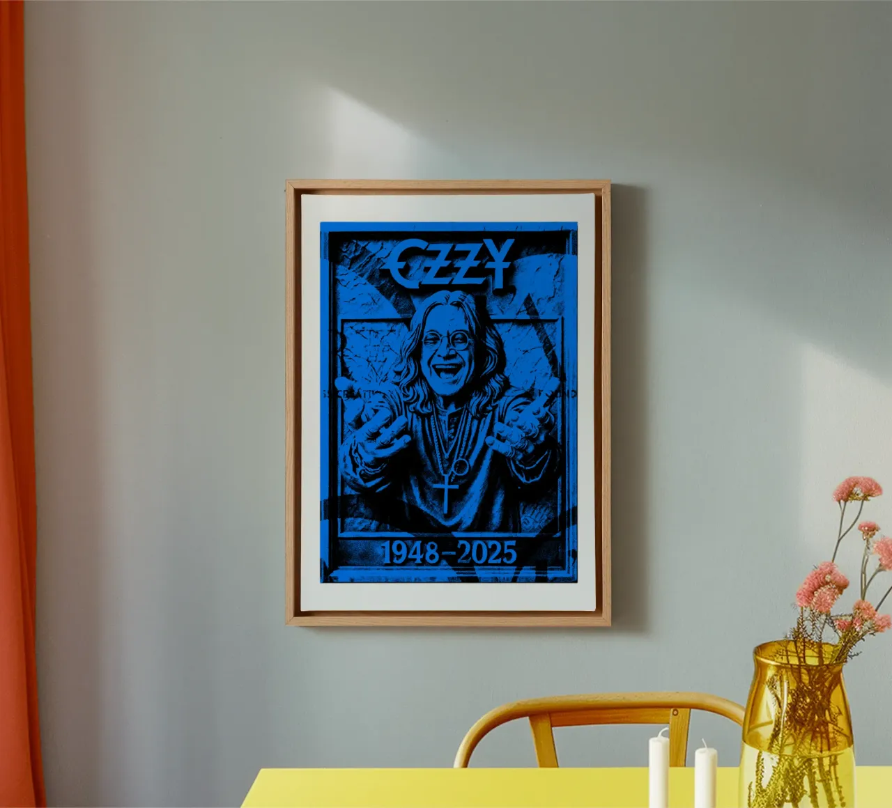 Oldtimer-Sänger Black Sabbath Leinwand mit Schattenfugenrahmen von https://www.juniqe.com/uk/shop/Henndraws