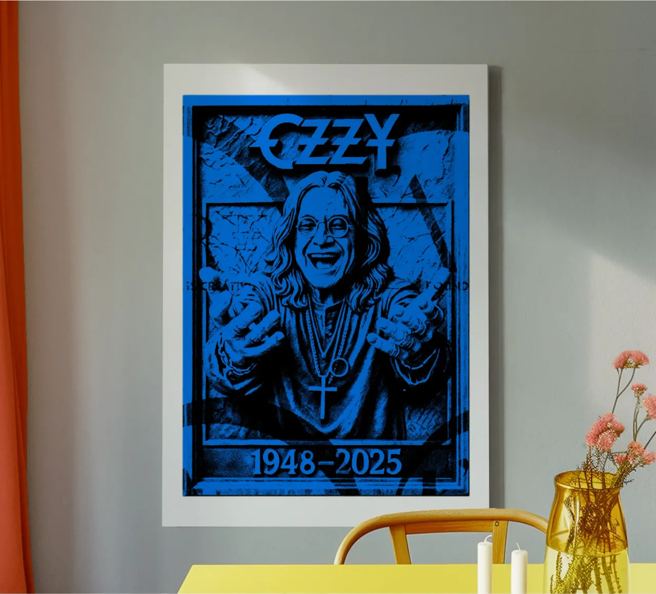 Oldtimer-Sänger Black Sabbath Leinwand mit Schattenfugenrahmen von https://www.juniqe.com/uk/shop/Henndraws