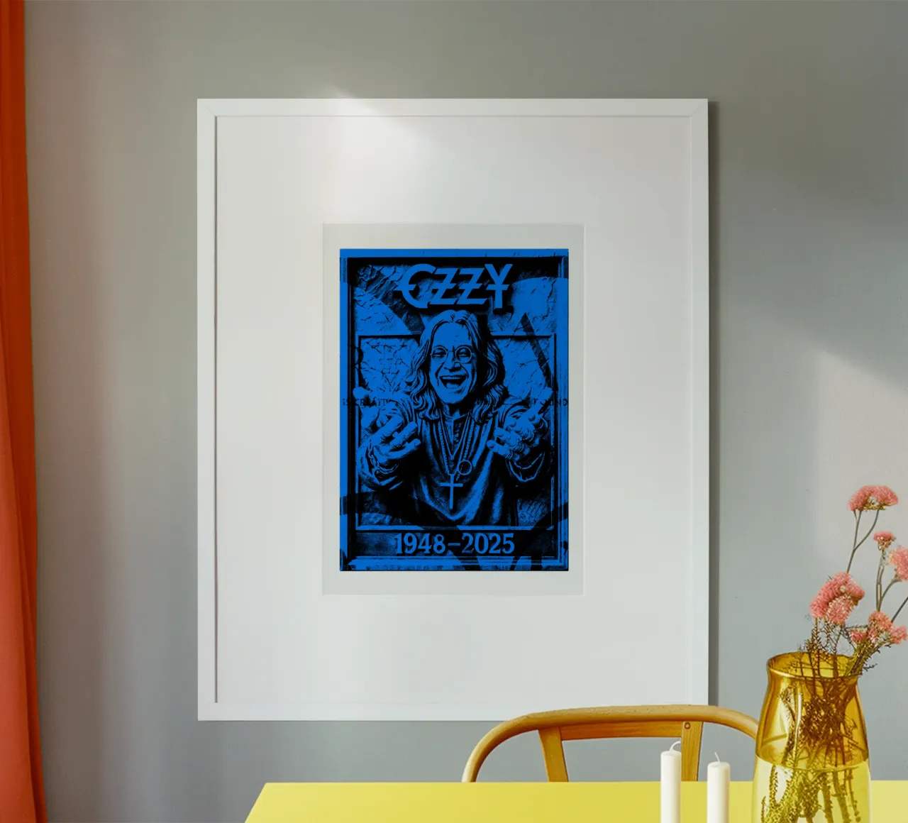 Oldtimer-Sänger Black Sabbath Poster mit Kunststoffrahmen von https://www.juniqe.com/uk/shop/Henndraws