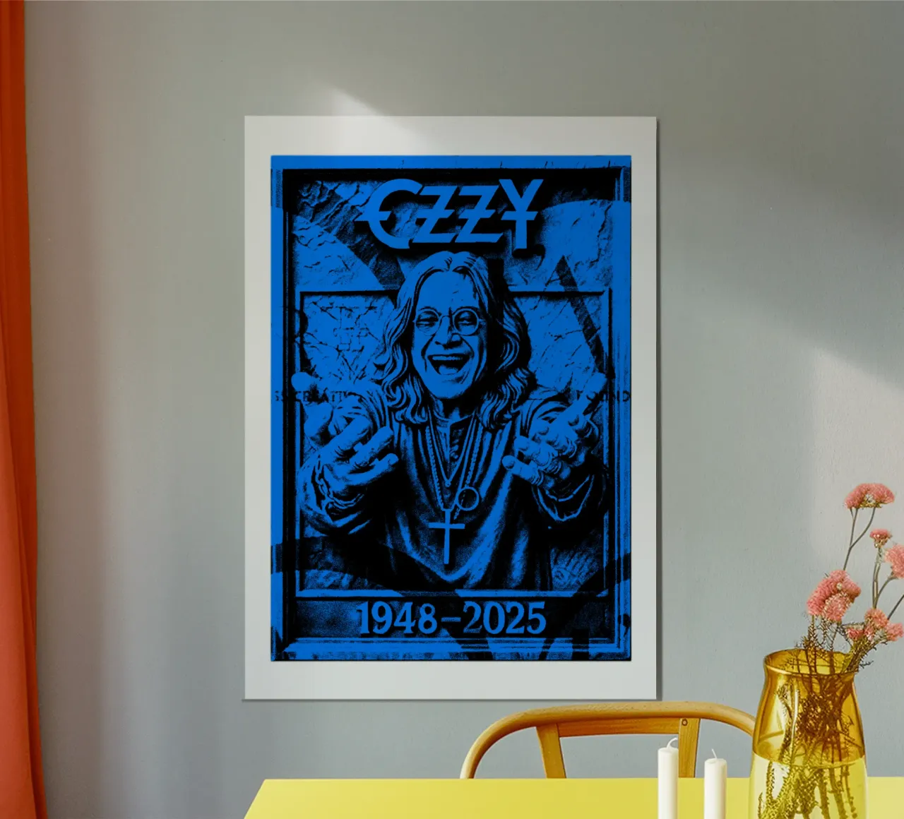 Oldtimer-Sänger Black Sabbath Poster mit Kunststoffrahmen von https://www.juniqe.com/uk/shop/Henndraws