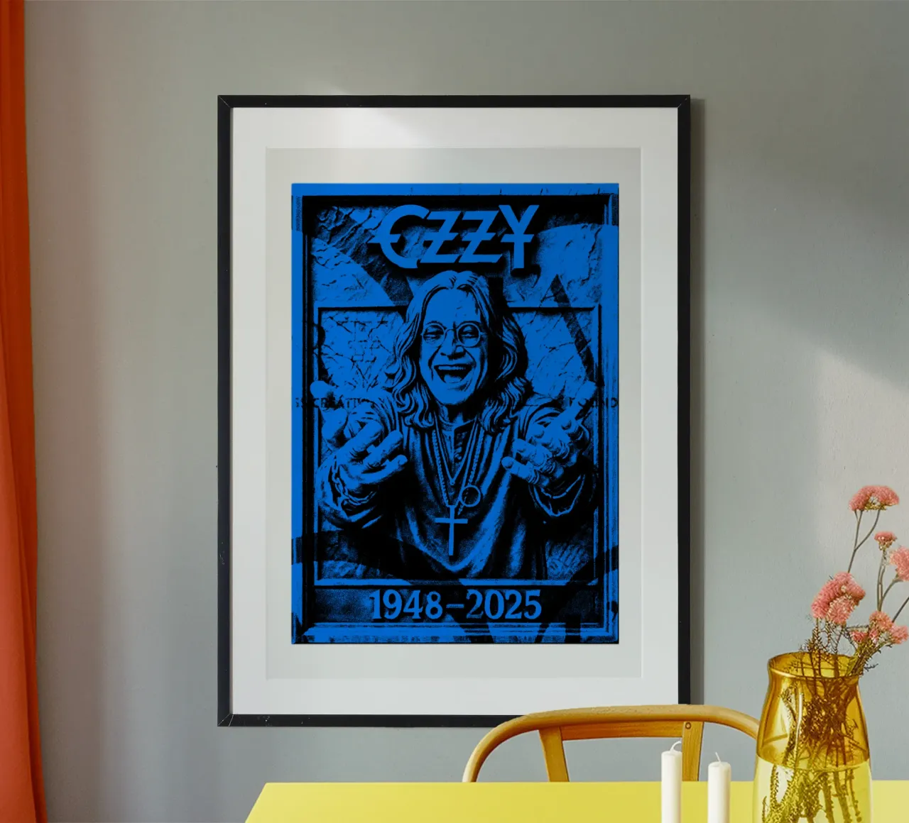 Oldtimer-Sänger Black Sabbath Poster mit Kunststoffrahmen von https://www.juniqe.com/uk/shop/Henndraws