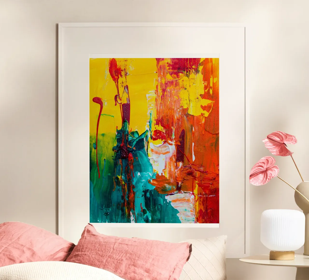 Giallo astratto poster con telaio in legno da Joshua Holmes