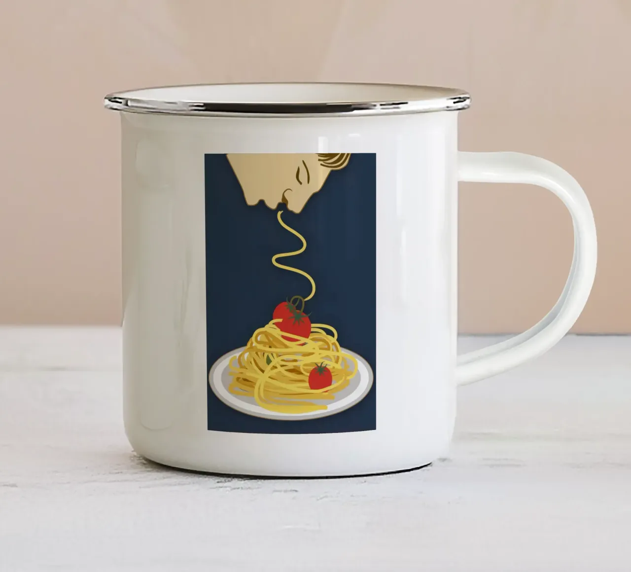 Solitary Spaghetti Serenade tazza in smalto da Nova Glaze