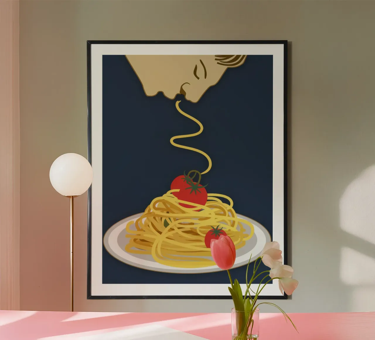Solitary Spaghetti Serenade poster con telaio in legno da Nova Glaze