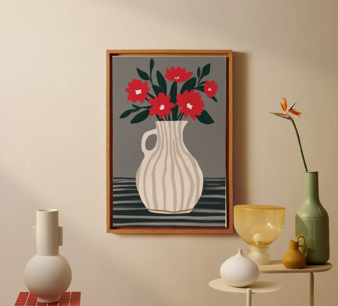 Vaso Crimson Bloom tela con Cornice a cassetta da Snow Mist