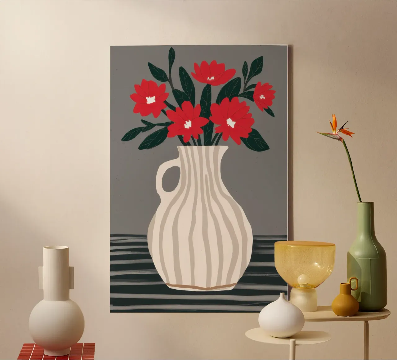 Vaso Crimson Bloom tela con Cornice a cassetta da Snow Mist