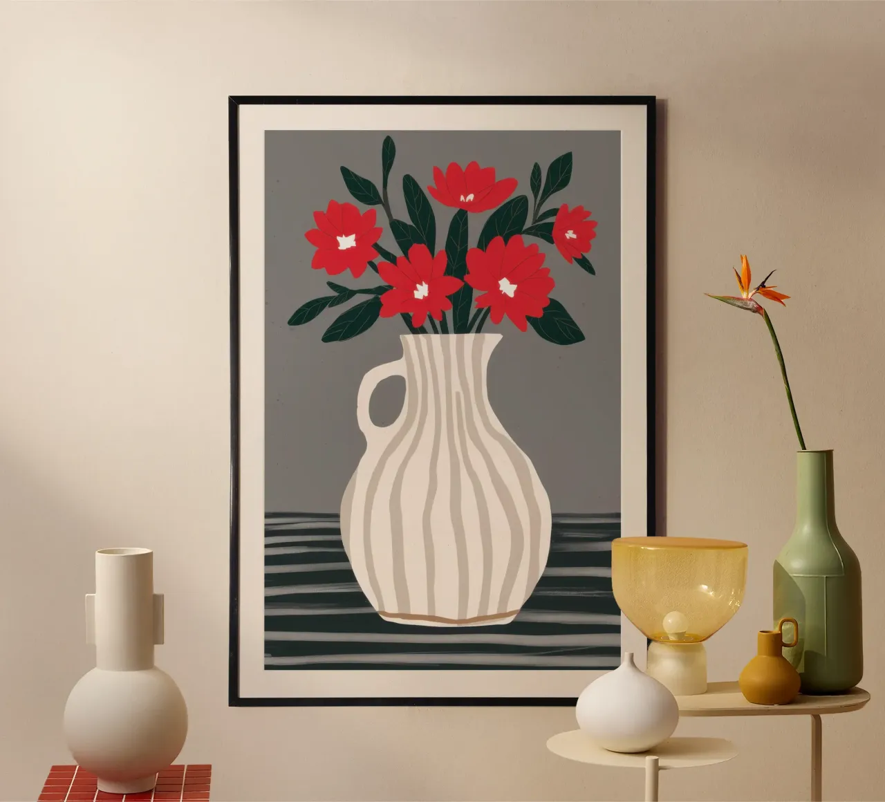 Vaso Crimson Bloom poster con telaio in alluminio da Snow Mist