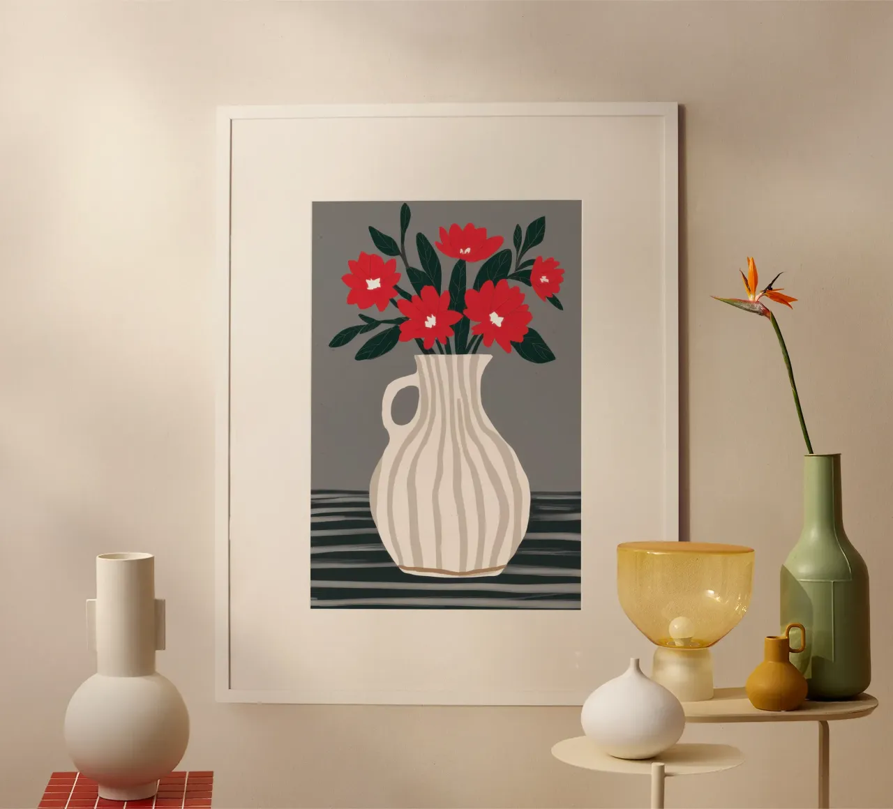 Vaso Crimson Bloom poster con telaio in alluminio da Snow Mist