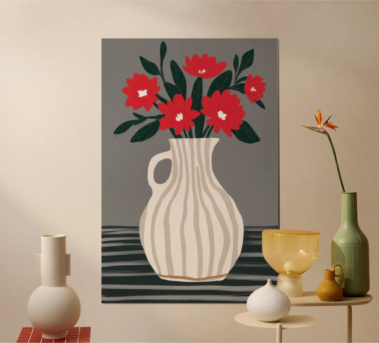 Vaso Crimson Bloom poster con telaio in alluminio da Snow Mist