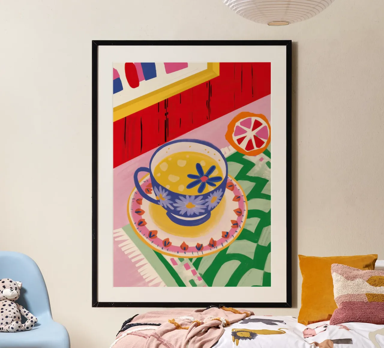 Tè a righe Serenity poster con telaio in legno da Scaller Stars
