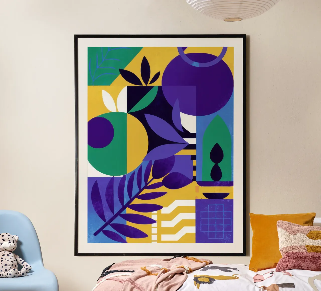 Giardino geometrico di mezzanotte poster con telaio in plastica da Scaller Stars