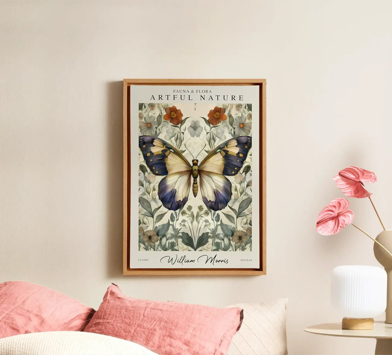 vlinder bloemen insecten canvas met Baklijst van Amber Hughes