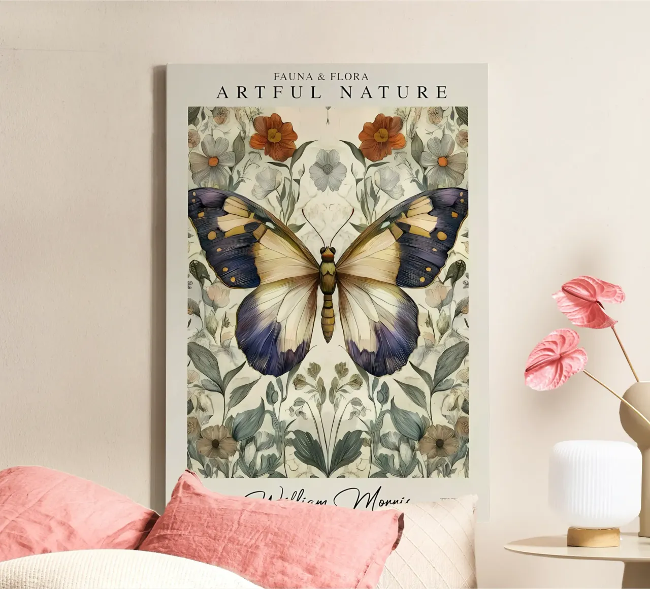 vlinder bloemen insecten canvas met Baklijst van Amber Hughes