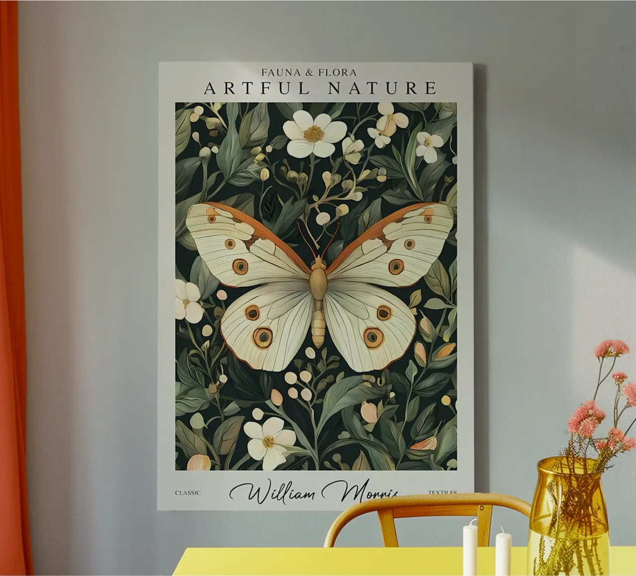 vlinder natuurtuin canvas met Baklijst van Amber Hughes
