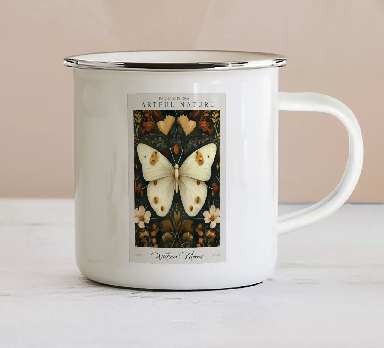 farfalla natura bianco tazza in smalto da Amber Hughes