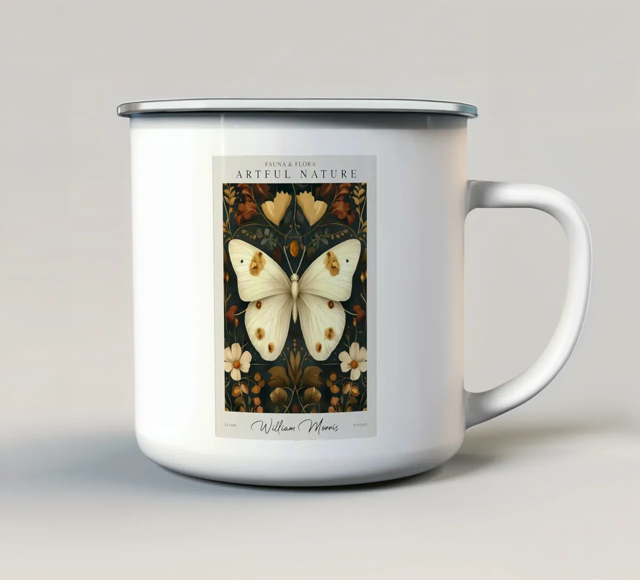 farfalla natura bianco tazza in smalto da Amber Hughes
