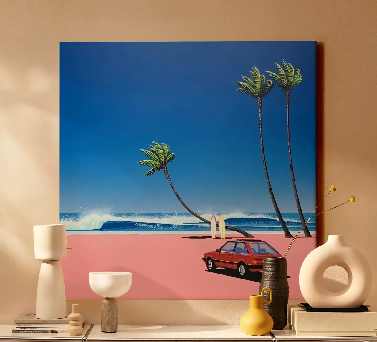 Rode auto canvas met Baklijst van Art In The Sky