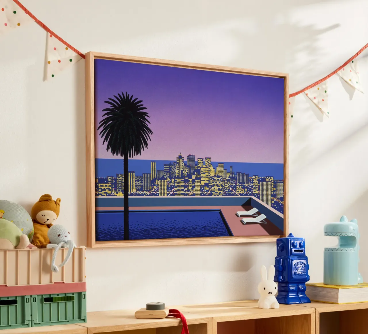 Sky Pool met stadslicht canvas met Baklijst van Art In The Sky