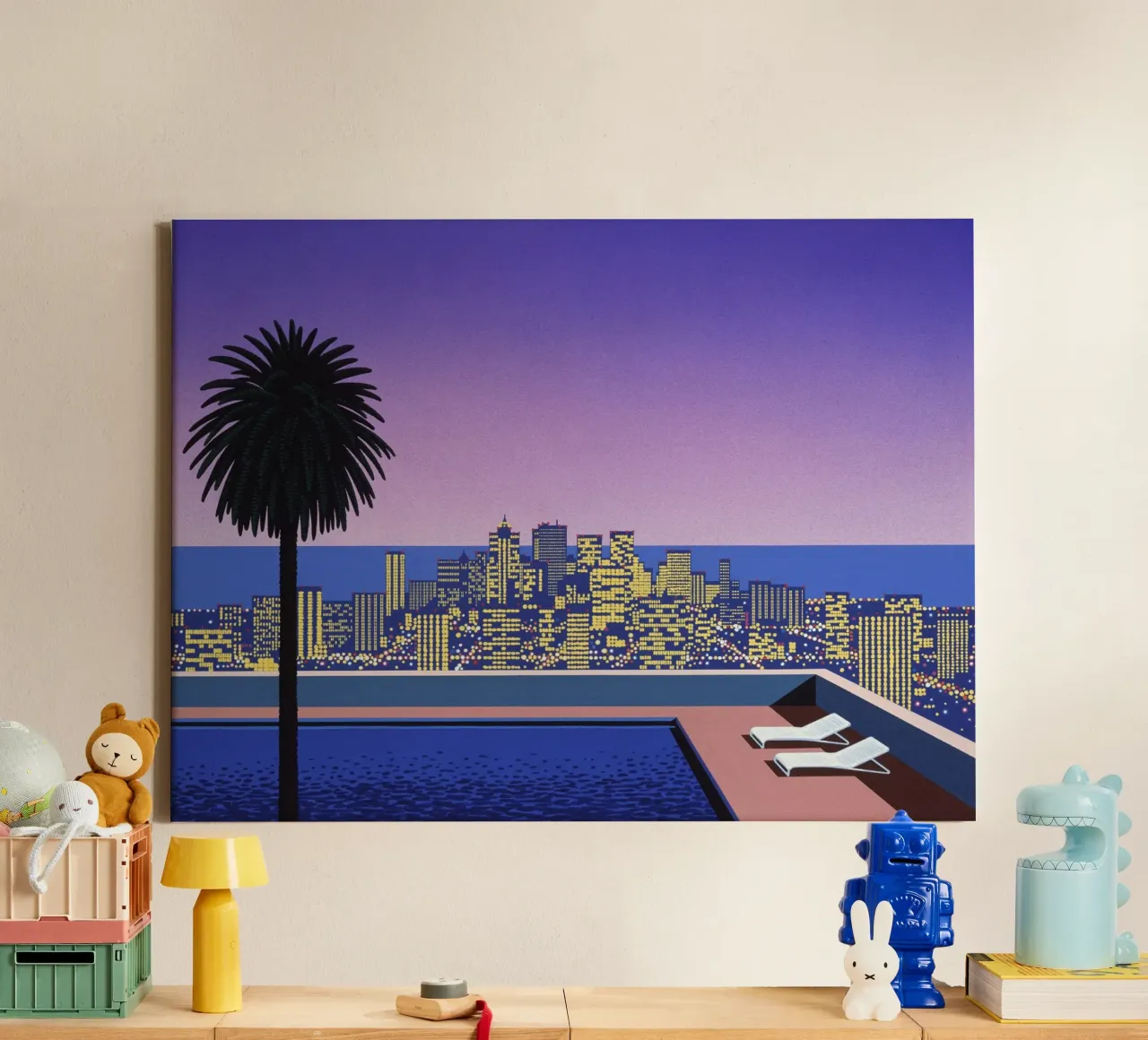 Sky Pool met stadslicht canvas met Baklijst van Art In The Sky