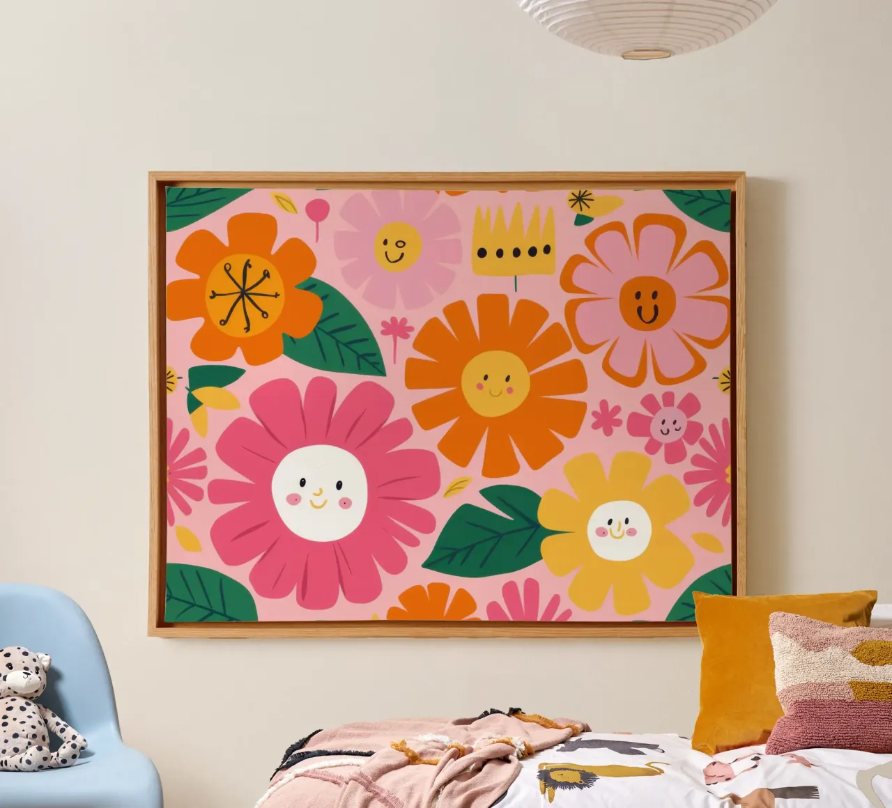 Glückliche Blumengesichter Leinwand mit Schattenfugenrahmen von Scaller Stars