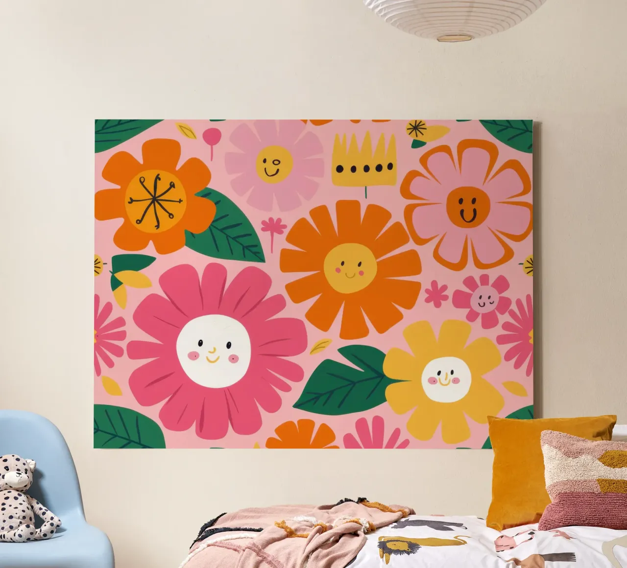 Glückliche Blumengesichter Leinwand mit Schattenfugenrahmen von Scaller Stars