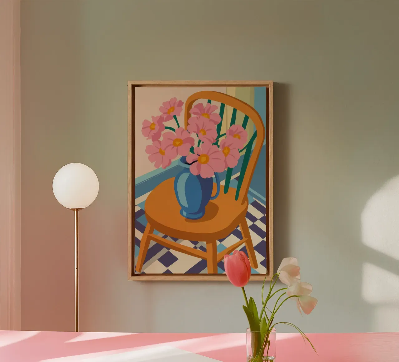 Perzikachtige bloemen canvas met Baklijst van Nova Glaze