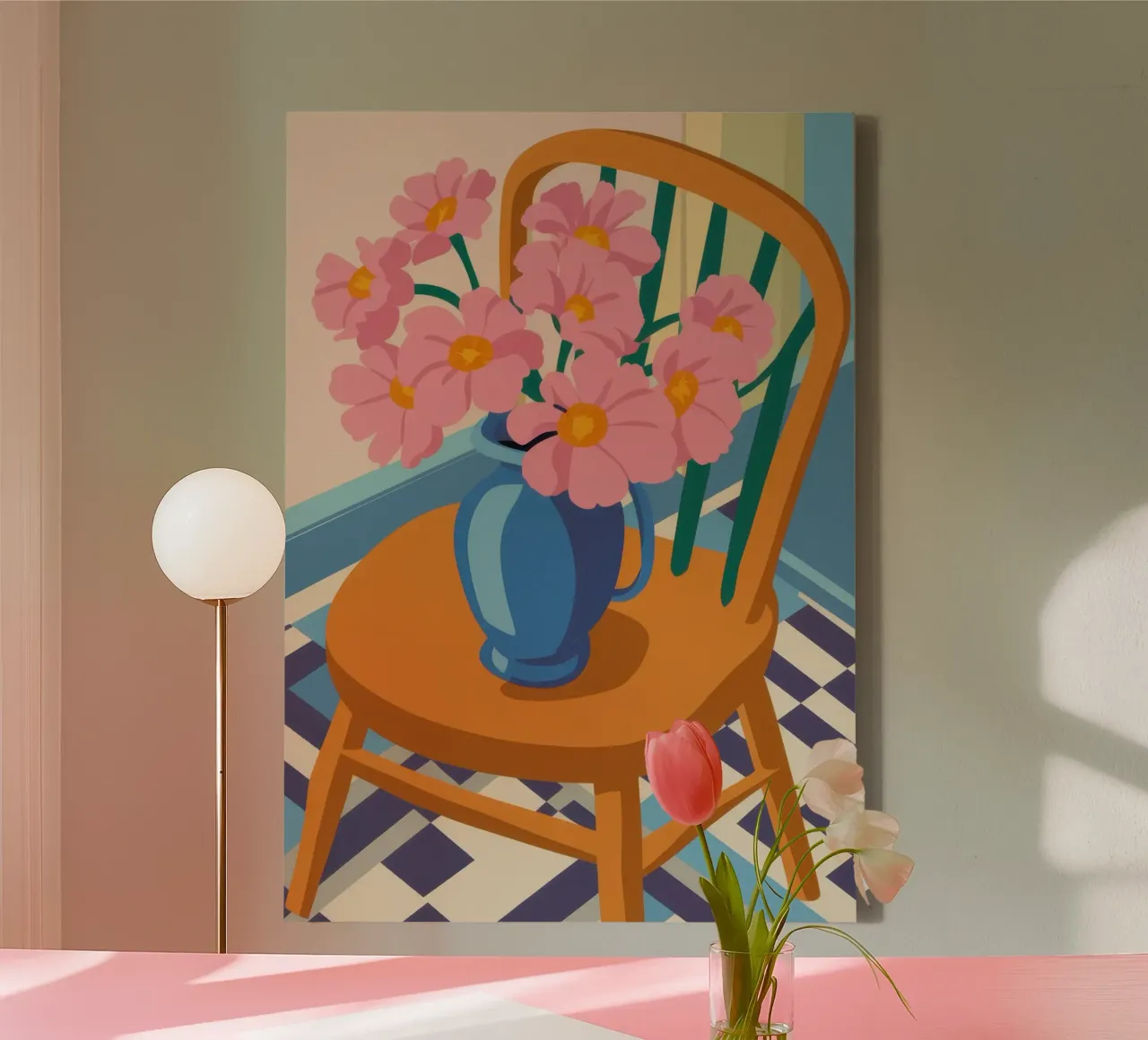 Perzikachtige bloemen canvas met Baklijst van Nova Glaze