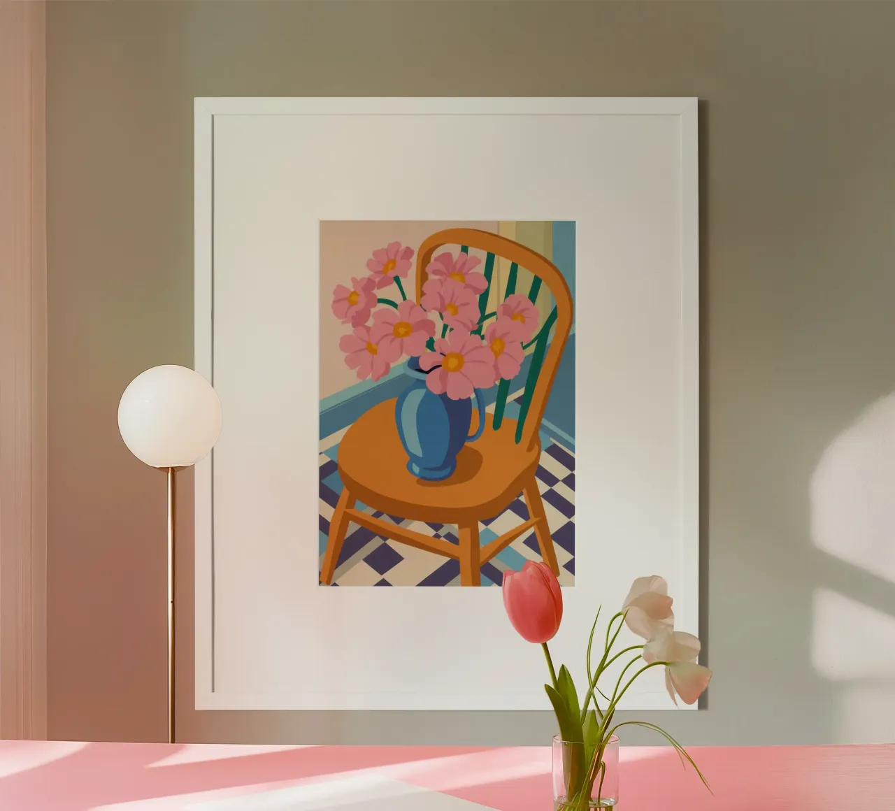 Quiete floreale di pesca poster con telaio in plastica da Nova Glaze