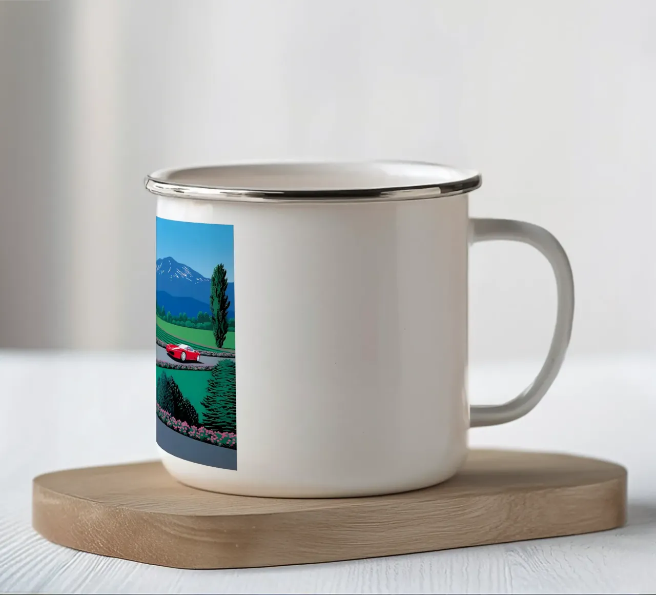 Due auto rosse tazza in smalto da Art In The Sky