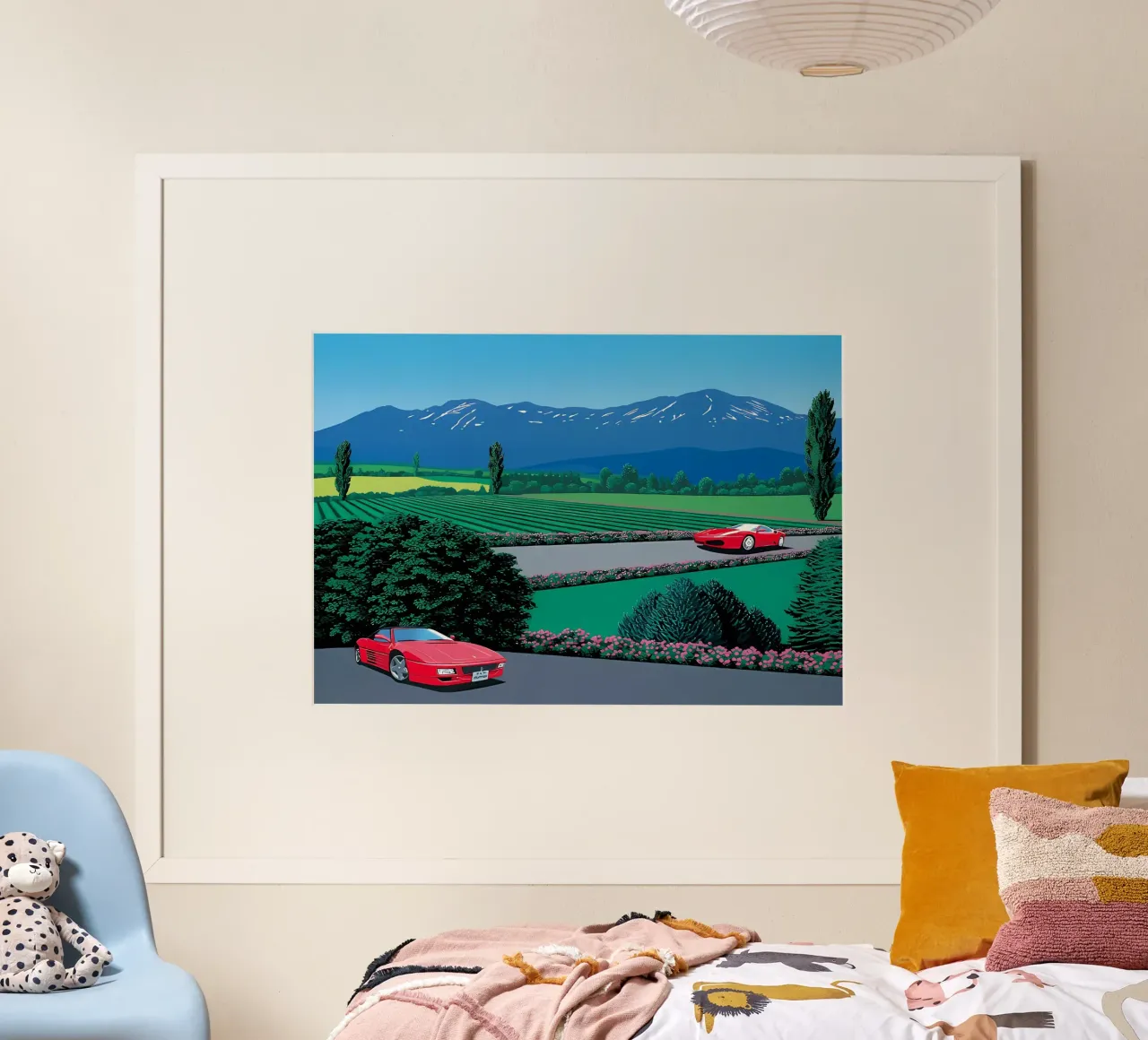 Due auto rosse poster con telaio in legno da Art In The Sky