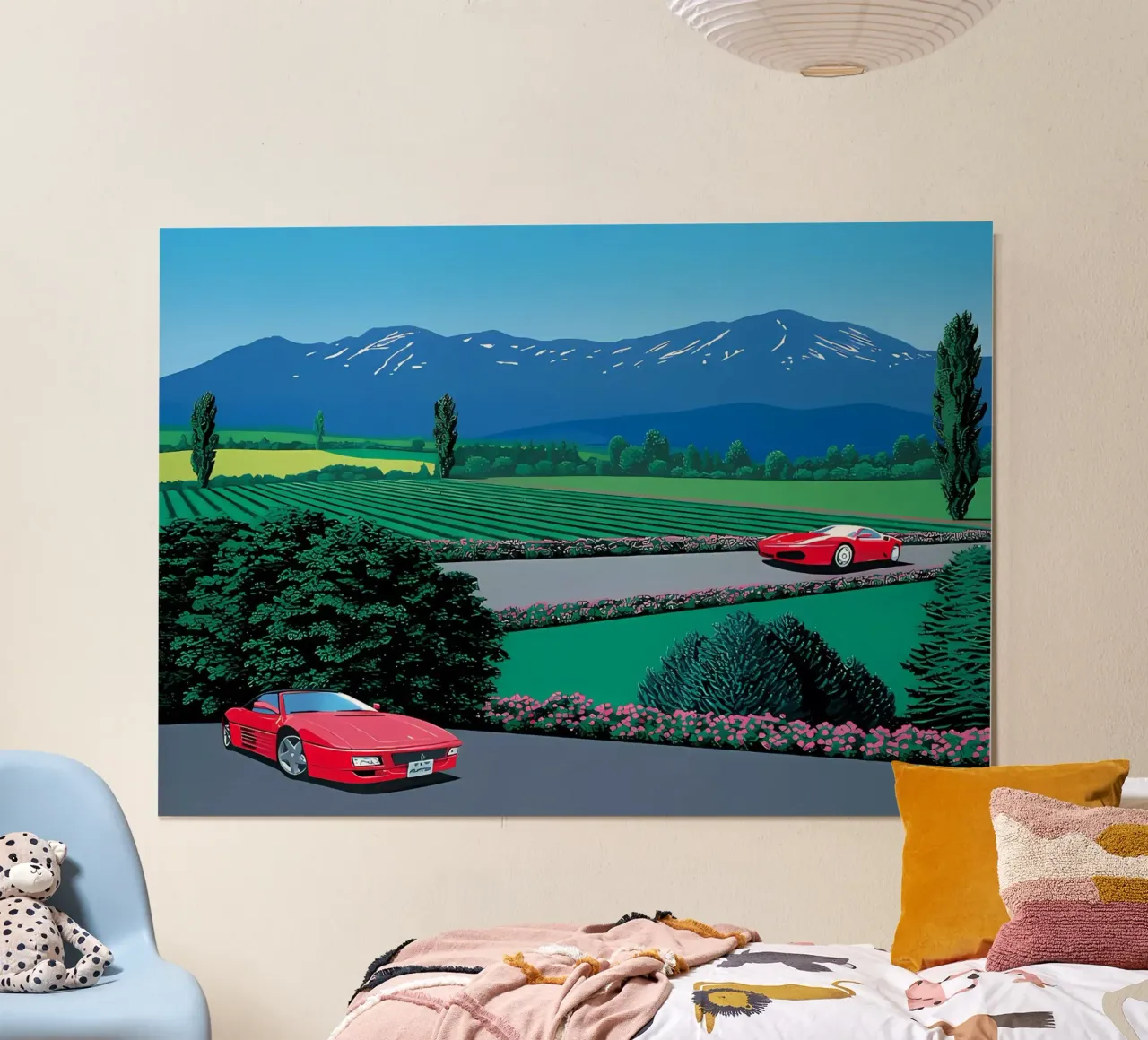 Due auto rosse poster con telaio in legno da Art In The Sky