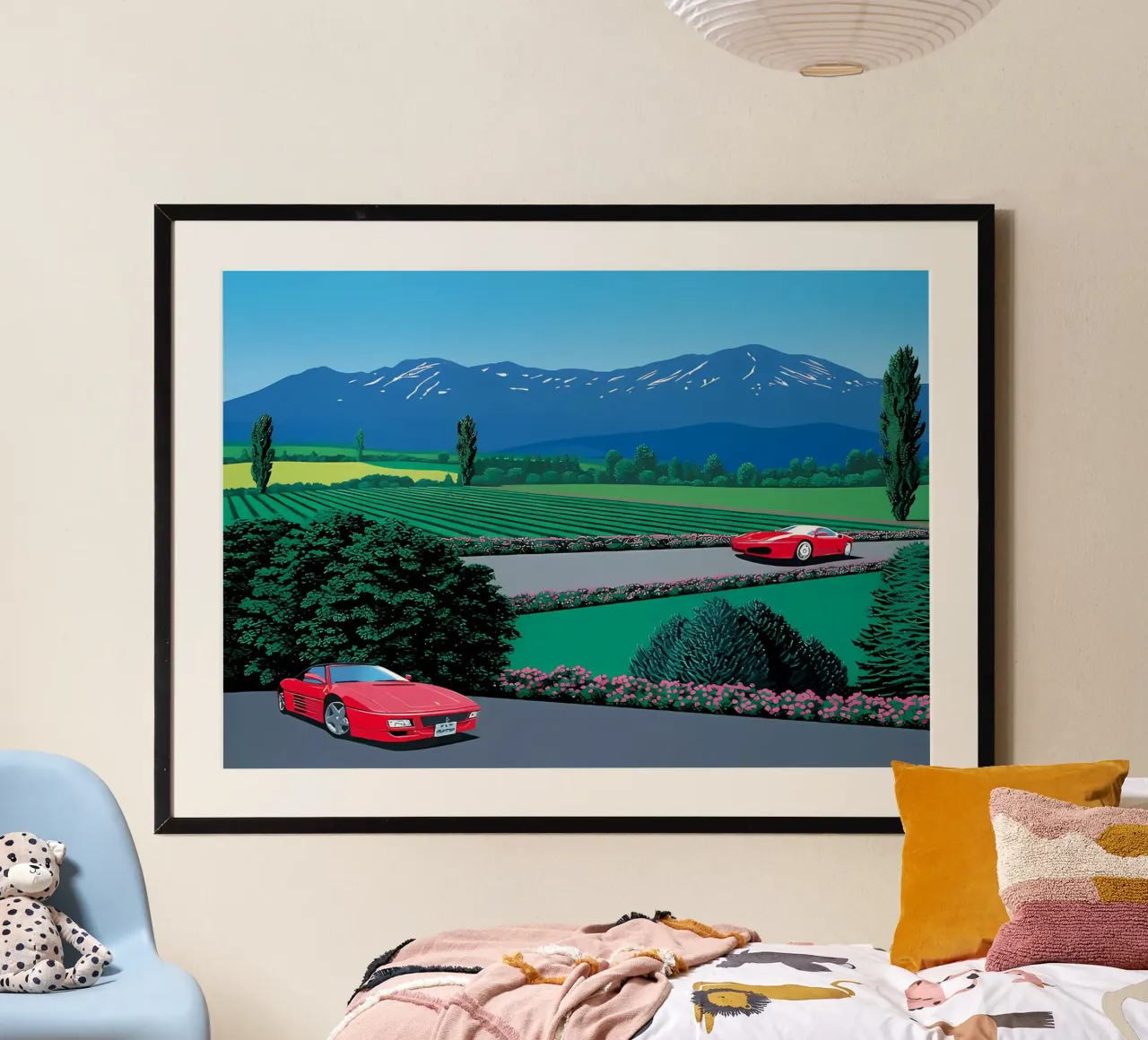 Due auto rosse poster con telaio in legno da Art In The Sky