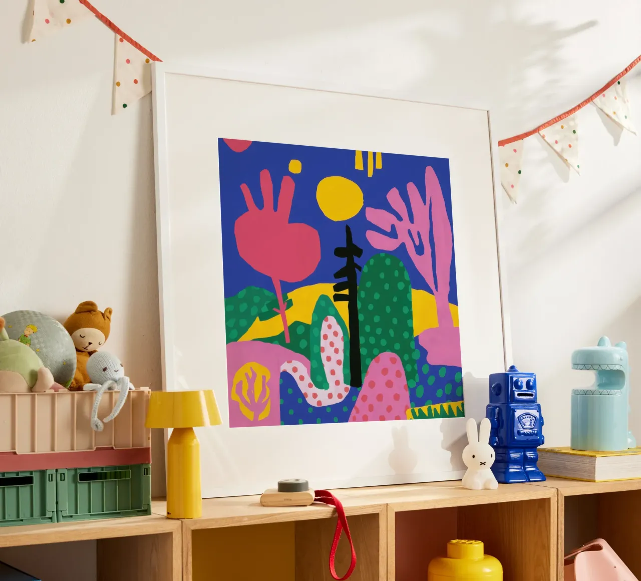 Paesaggio dalle forme giocose poster con telaio in alluminio da Scaller Stars