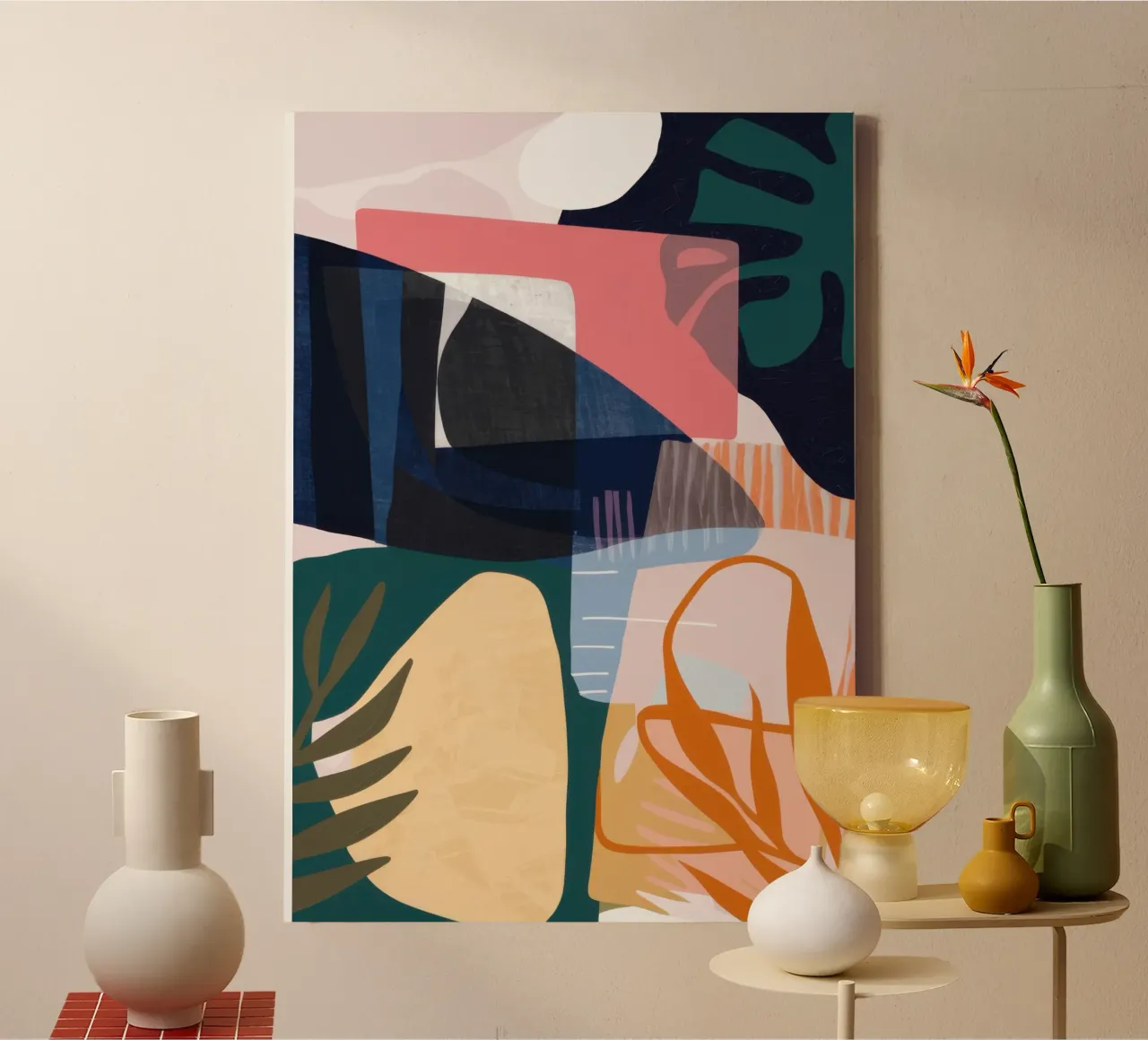 Abstracte handtasvormen canvas met Baklijst van Nova Glaze