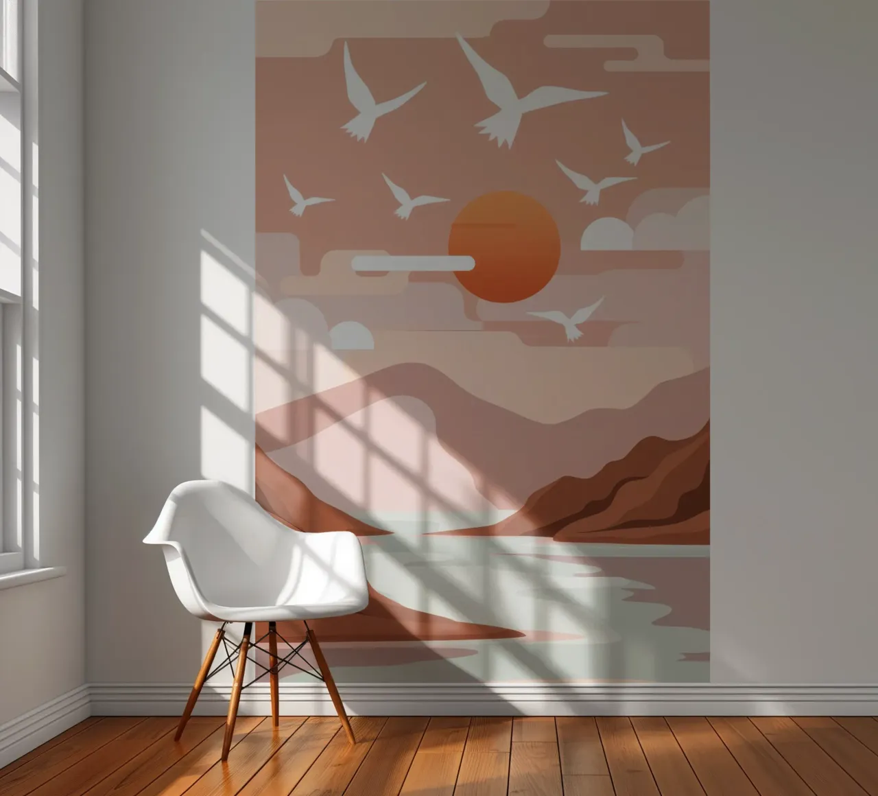 Zeemeeuwen bij zonsondergang fotobehang van Nova Glaze
