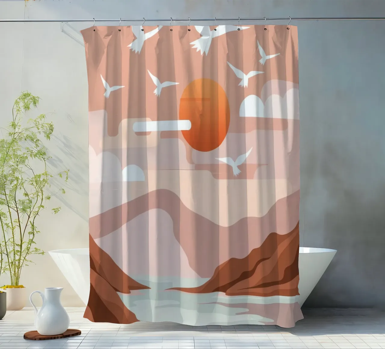 Zeemeeuwen bij zonsondergang douchegordijn van Nova Glaze