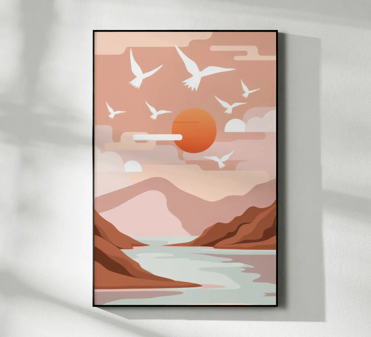 Zeemeeuwen bij zonsondergang acryl van Nova Glaze