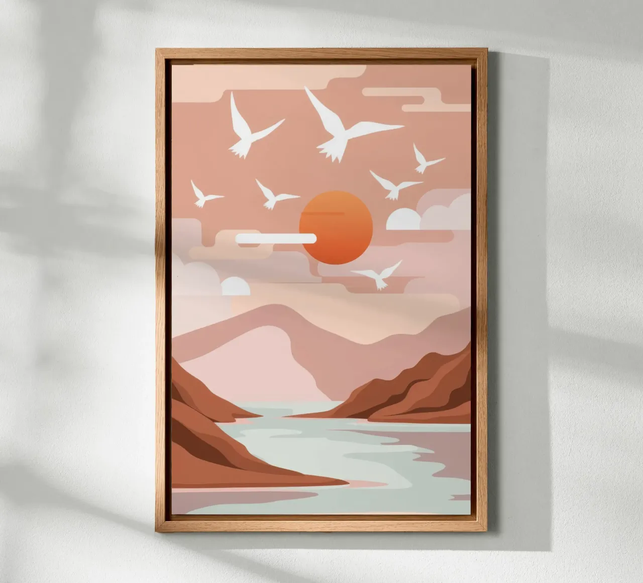 Zeemeeuwen bij zonsondergang canvas met Baklijst van Nova Glaze