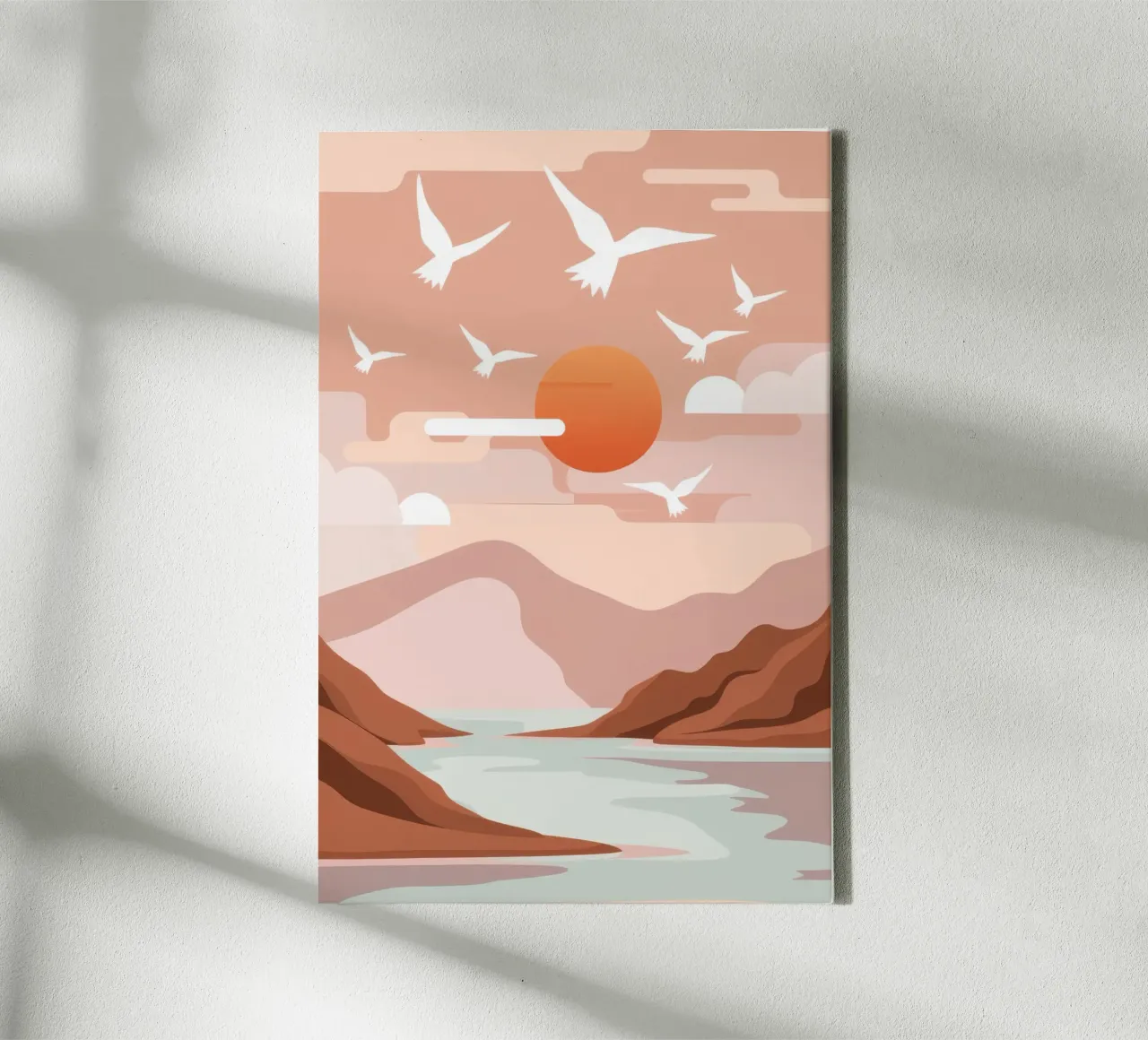 Zeemeeuwen bij zonsondergang canvas met Baklijst van Nova Glaze