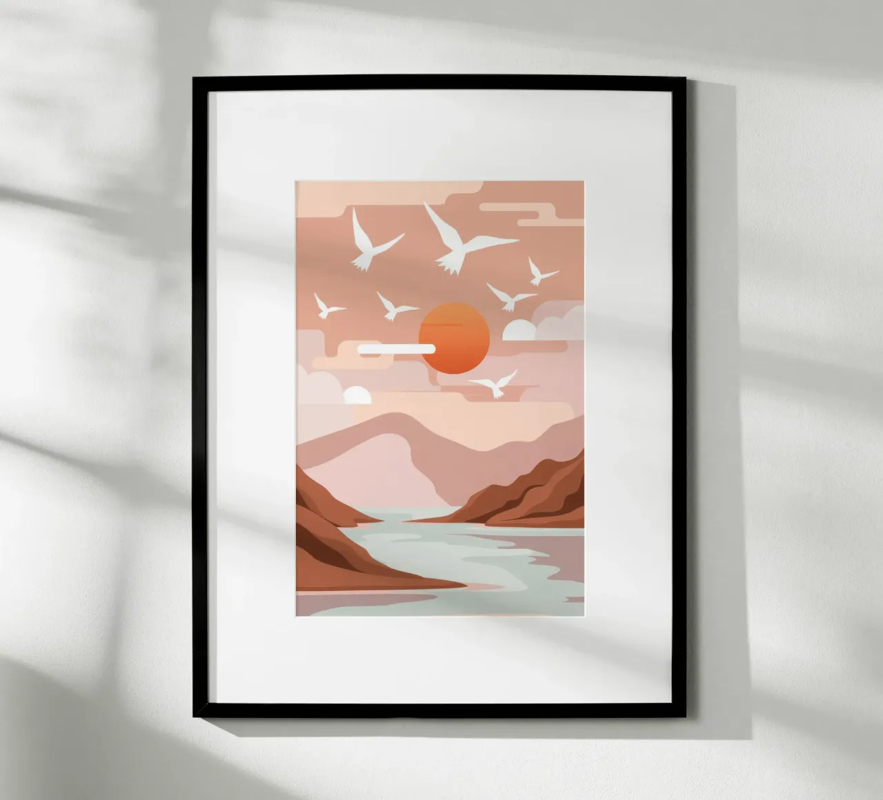 Zeemeeuwen bij zonsondergang poster met aluminium frame van Nova Glaze