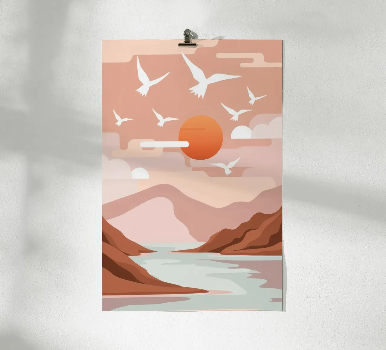 Zeemeeuwen bij zonsondergang poster met aluminium frame van Nova Glaze