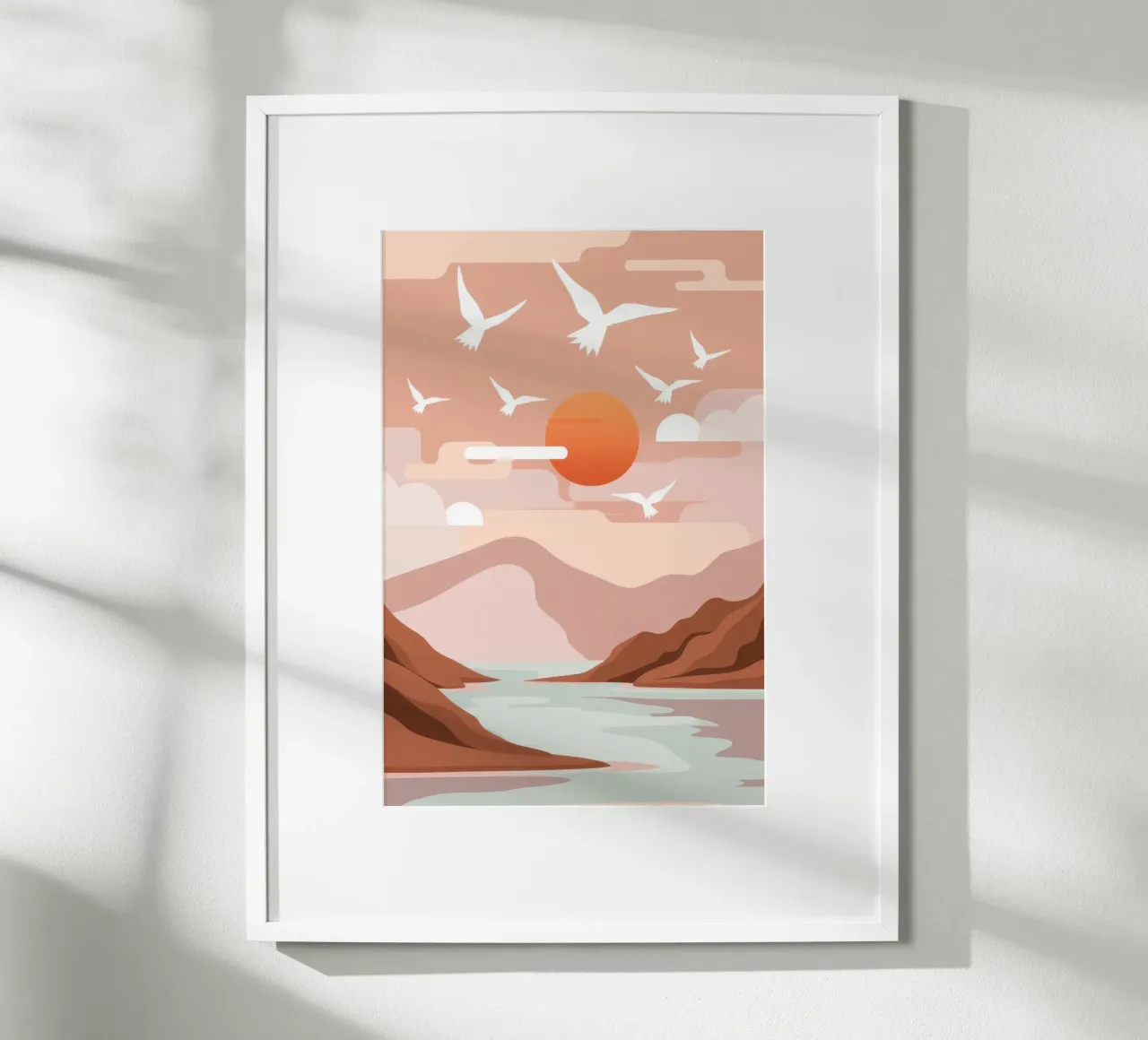Zeemeeuwen bij zonsondergang poster met aluminium frame van Nova Glaze