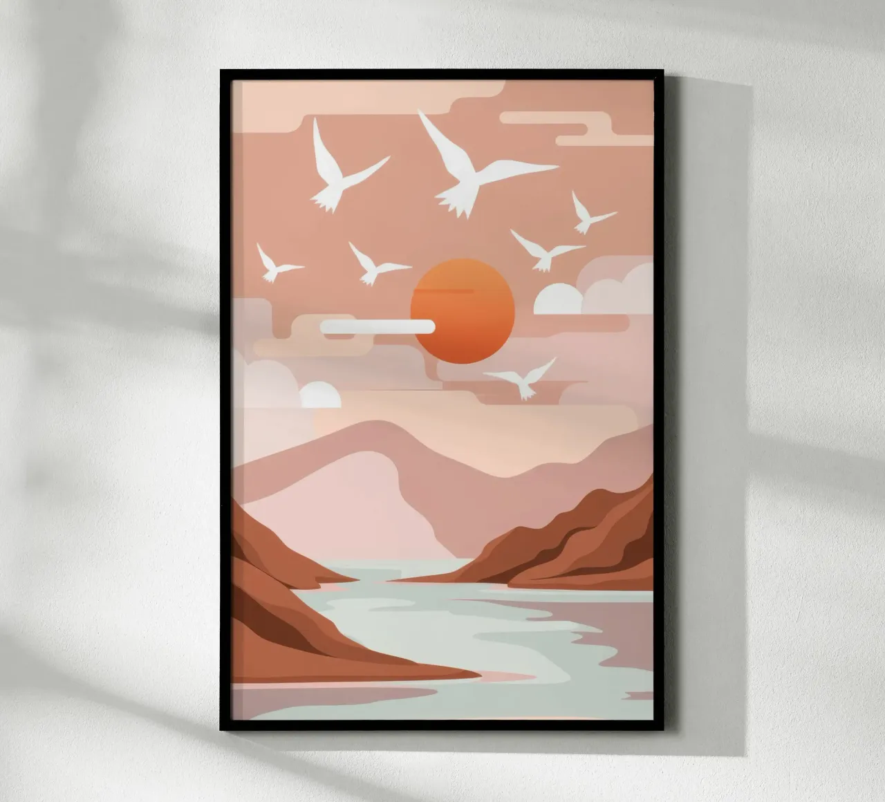 Zeemeeuwen bij zonsondergang poster met aluminium frame van Nova Glaze