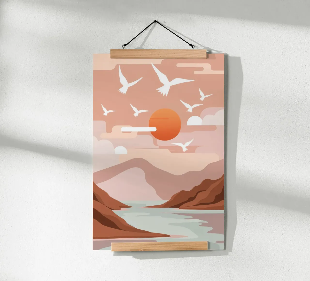 Zeemeeuwen bij zonsondergang poster met aluminium frame van Nova Glaze