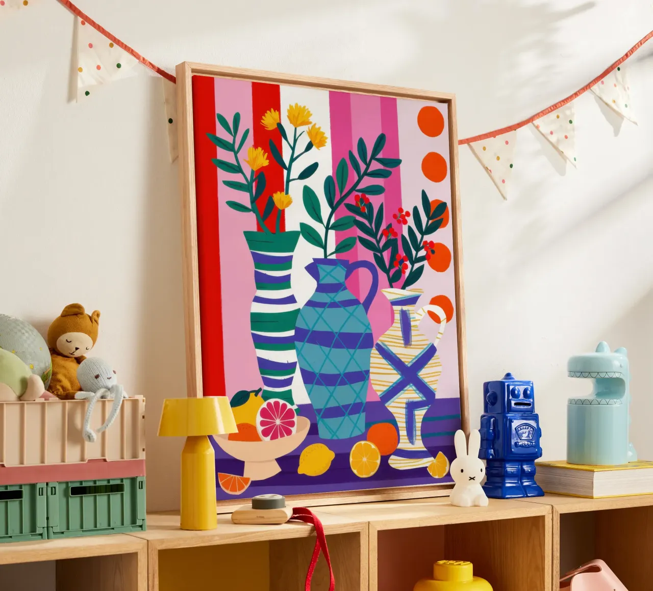 Levendig botsend stilleven canvas met Baklijst van Snow Mist