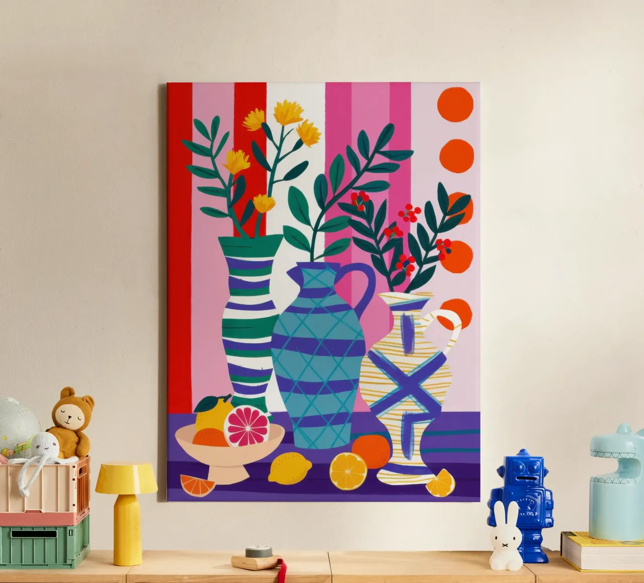 Levendig botsend stilleven canvas met Baklijst van Snow Mist