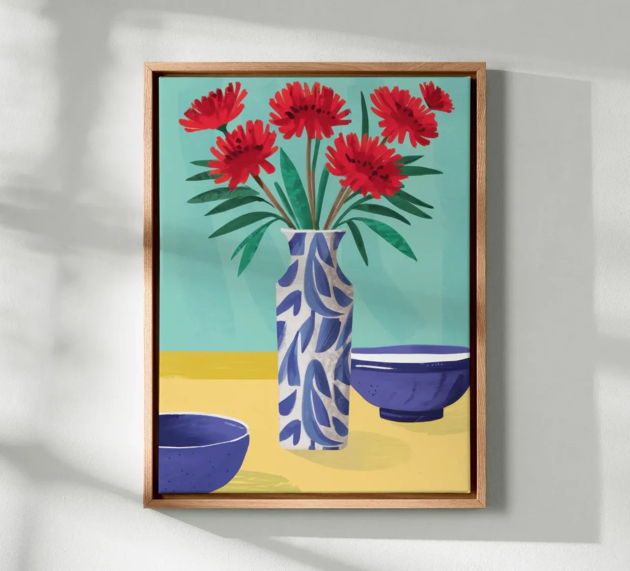 Karmijnrode anjer canvas met Baklijst van Nova Glaze